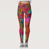 Psychedelic Groovy Red en groene wilde bloemen Leggings (Voorkant)