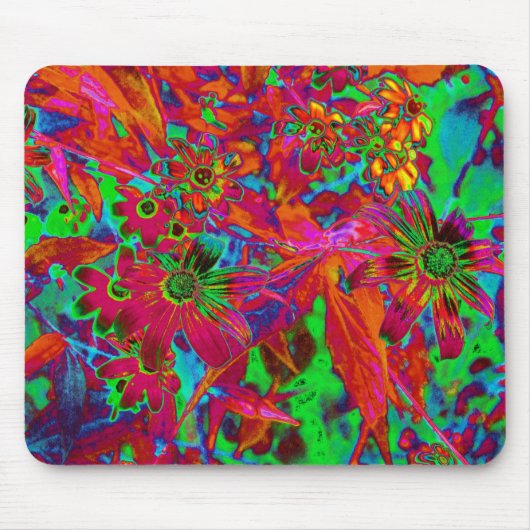 Psychedelic Groovy Red en groene wilde bloemen Muismat (Voorkant)