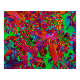 Psychedelic Groovy Red en groene wilde bloemen Perfect Poster