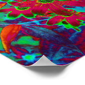 Psychedelic Groovy Red en groene wilde bloemen Poster (Hoek)