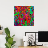 Psychedelic Groovy Red en groene wilde bloemen Poster (Thuiskantoor)