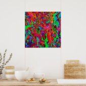 Psychedelic Groovy Red en groene wilde bloemen Poster (Keuken)