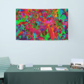 Psychedelic Groovy Red en groene wilde bloemen Spandoek (Beurs)