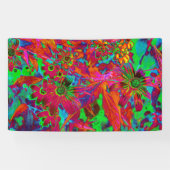 Psychedelic Groovy Red en groene wilde bloemen Spandoek (Horizontaal)