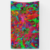 Psychedelic Groovy Red en groene wilde bloemen Spandoek (Verticaal)