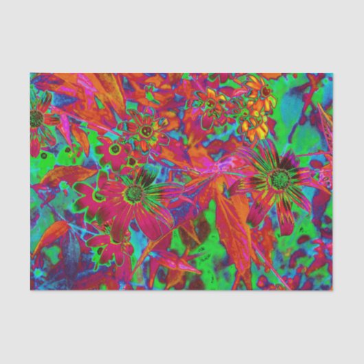 Psychedelic Groovy Red en groene wilde bloemen Tissuepapier (Voorkant)