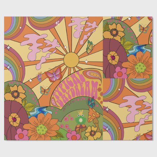 Psychedelic Groovy Retro Wrapping Papier (Vlak)