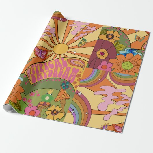 Psychedelic Groovy Retro Wrapping Papier (Uitgerold)