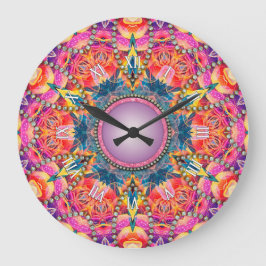 Psychedelic Groovy Roze Liefde Glam Mandala Grote Klok
