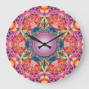 Psychedelic Groovy Roze Liefde Glam Mandala Grote Klok