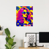 Psychedelic Groovy Stars Sensation  Girl Po Poster (Thuiskantoor)