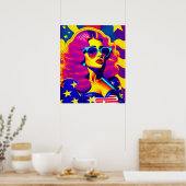 Psychedelic Groovy Stars Sensation  Girl Po Poster (Keuken)