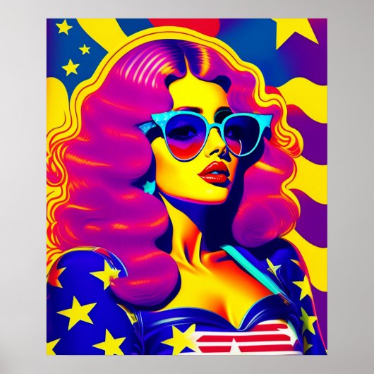 Psychedelic Groovy Stars Sensation  Girl Po Poster (Voorkant)