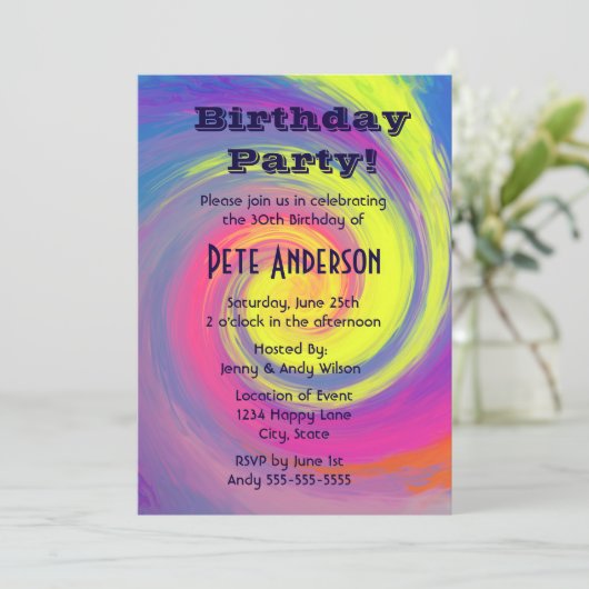Psychedelic Groovy Swirls Birthday Party Kaart (Staand voorkant)