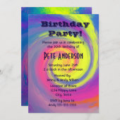 Psychedelic Groovy Swirls Birthday Party Kaart (Voorkant / Achterkant)