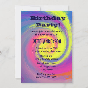 Psychedelic Groovy Swirls Birthday Party Kaart