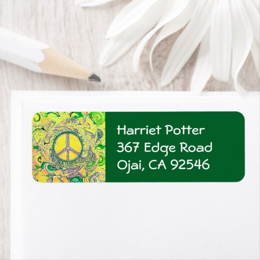 Psychedelic Groovy Trippy Fine Peace Sign Etiket (Insitu)