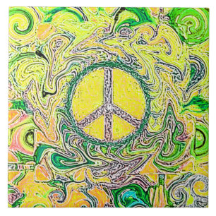 Psychedelic Groovy Trippy Fine Peace Sign Tegeltje