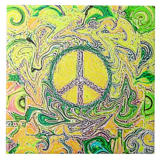 Psychedelic Groovy Trippy Fine Peace Sign Tegeltje (Voorkant)