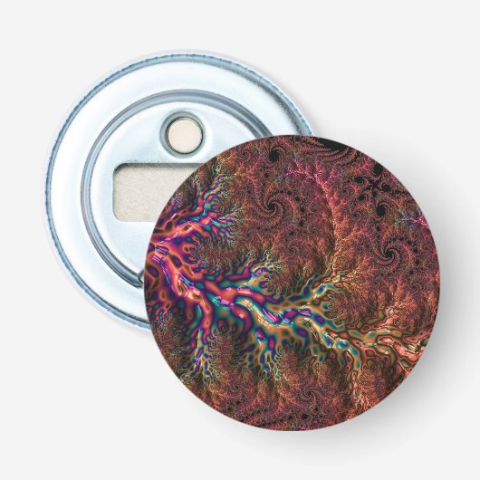 Psychedelic Groovy Trippy Funky Kleurrijke Fractal Button Flesopener (Voorkant)