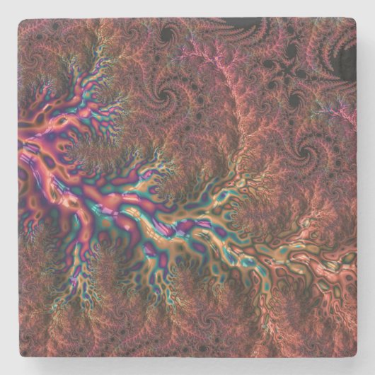 Psychedelic Groovy Trippy Funky Kleurrijke Fractal Stenen Onderzetter (Voorkant)