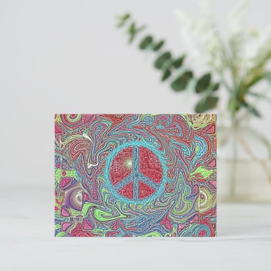 Psychedelic Groovy Trippy Peace Sign Briefkaart (Staand voorkant)