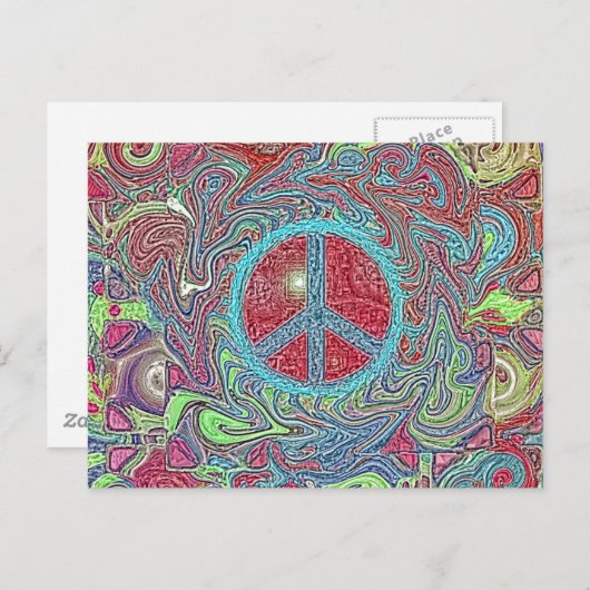 Psychedelic Groovy Trippy Peace Sign Briefkaart (Voorkant / Achterkant)