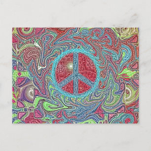 Psychedelic Groovy Trippy Peace Sign Briefkaart