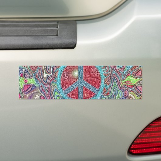 Psychedelic Groovy Trippy Peace Sign Bumpersticker (Op auto)