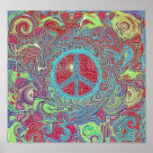 Psychedelic Groovy Trippy Peace Sign Poster (Voorkant)