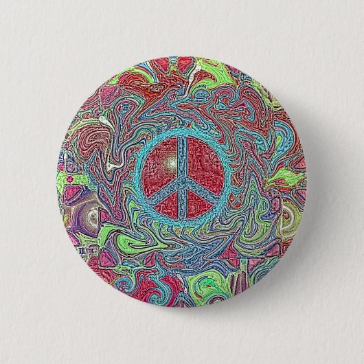 Psychedelic Groovy Trippy Peace Sign Ronde Button 5,7 Cm (Voorkant)