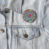 Psychedelic Groovy Trippy Peace Sign Ronde Button 5,7 Cm (In situ)