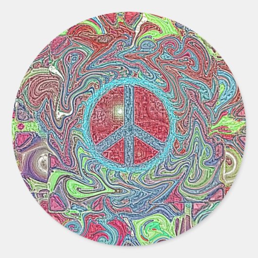 Psychedelic Groovy Trippy Peace Sign Ronde Sticker (Voorkant)
