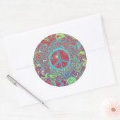 Psychedelic Groovy Trippy Peace Sign Ronde Sticker (Envelop)