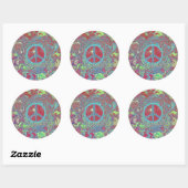 Psychedelic Groovy Trippy Peace Sign Ronde Sticker (Vel)