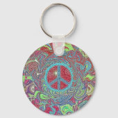 Psychedelic Groovy Trippy Peace Sign Sleutelhanger (Voorkant)