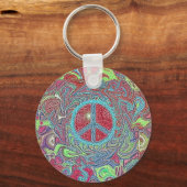 Psychedelic Groovy Trippy Peace Sign Sleutelhanger (Voorkant)