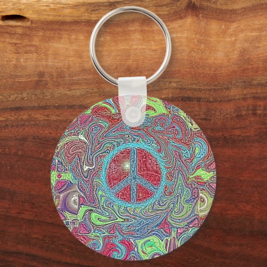 Psychedelic Groovy Trippy Peace Sign Sleutelhanger (Voorkant)