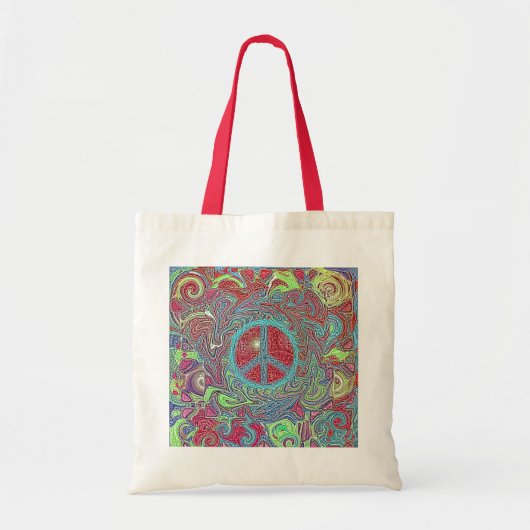 Psychedelic Groovy Trippy Peace Sign Tote Bag (Voorkant)