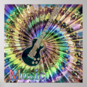 Psychedelic Guitar Swirling Notes Rainbow Music Poster (Voorkant)