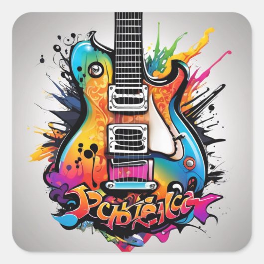 Psychedelic Guitar Vierkante Sticker (Voorkant)