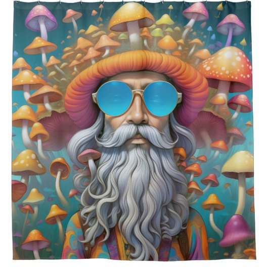 Psychedelic Guru Trippy Hippie Mushroom Douchegordijn (Voorkant)