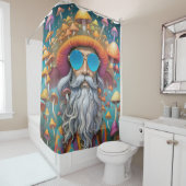 Psychedelic Guru Trippy Hippie Mushroom Douchegordijn (In situ)