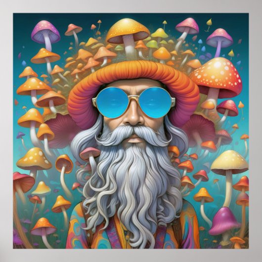 Psychedelic Guru Trippy Hippie Mushroom Poster (Voorkant)
