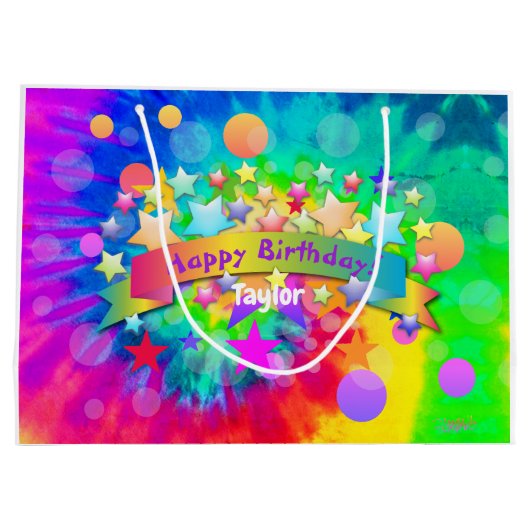 Psychedelic Happy Birthday Gift Bag HAMbyWG Groot Cadeauzakje (Achterkant)