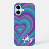 Psychedelic Hearts Calligraphy Script Naam Paars iPhone 16 Hoesje (Achterkant)