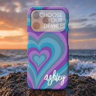 Psychedelic Hearts Calligraphy Script Naam Paars iPhone 16 Hoesje