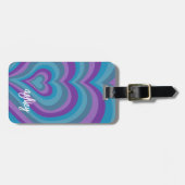Psychedelic Hearts Calligraphy Script Name Paars Bagagelabel (Voorkant horizontaal)