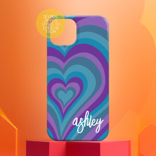 Psychedelic Hearts Calligraphy Script Name Paars iPhone 16 Hoesje