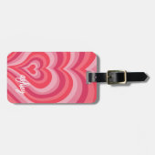 Psychedelic Hearts Calligraphy Script Name Pinks Bagagelabel (Voorkant horizontaal)